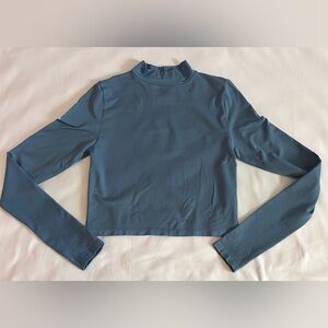 Women's Blue Long Sleeve Mock Neck Crop Top Size Small